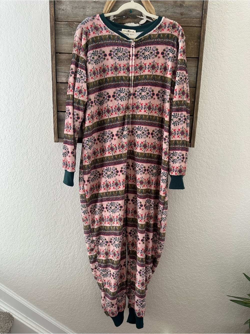 Natural Life Catalog fuzzy one piece pajama jumpsuit size M